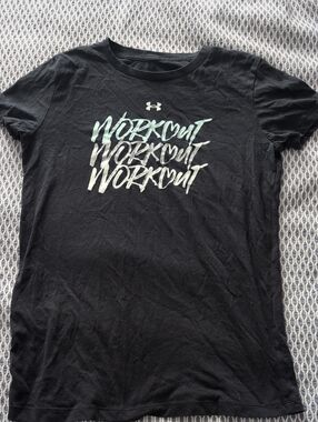 Under Armour Black Tee with Mint-Gradient 'Workout' Graphic